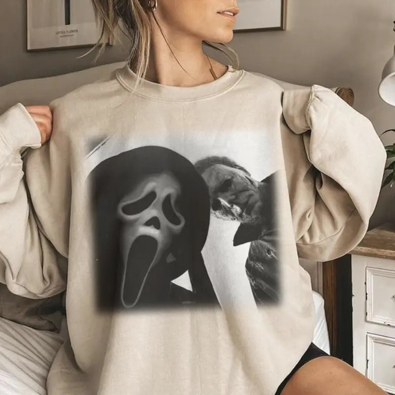 Horro Ghosttface x Michael Meyers Sweatshirt - TShirt - Hoodie, Halloween Shirt, Horro Movie Shirt, Halloween Gift, Tee Print