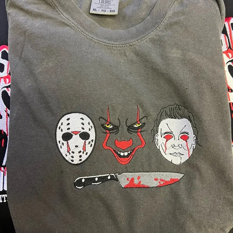 Horror guys embroidered tshirt for men and women .