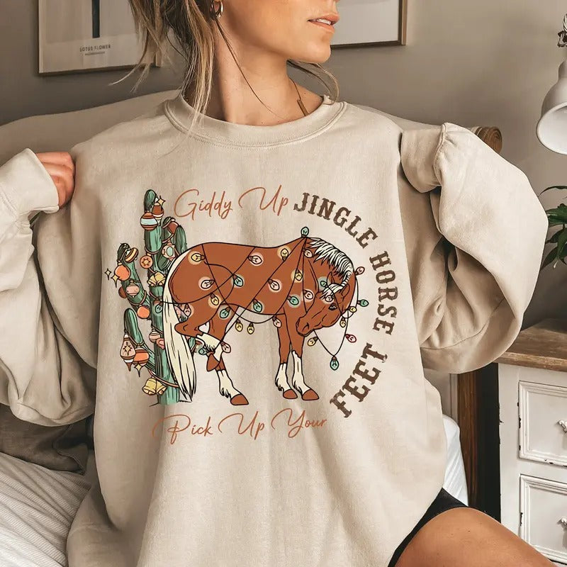 Horse Christmas Sweater, Horse Lover Animal Christmas Sweatshirt, Christmas Animals Shirt, Horse Lover Gift, Holiday Sweater Cotton Crewneck