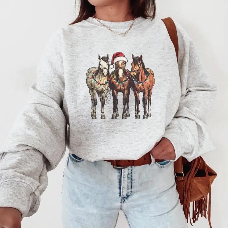 Horse Christmas Sweatshirt, Western Christmas Horse Shirt, Women Christmas Sweater, Funny Christmas Shirt, Horse Lover Gift Shirt, Winter Holiday Sweater