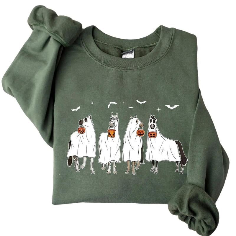 Horses Halloween Crewneck Sweatshirt Hoodie Tshirt, Halloween 2024 Gifts
