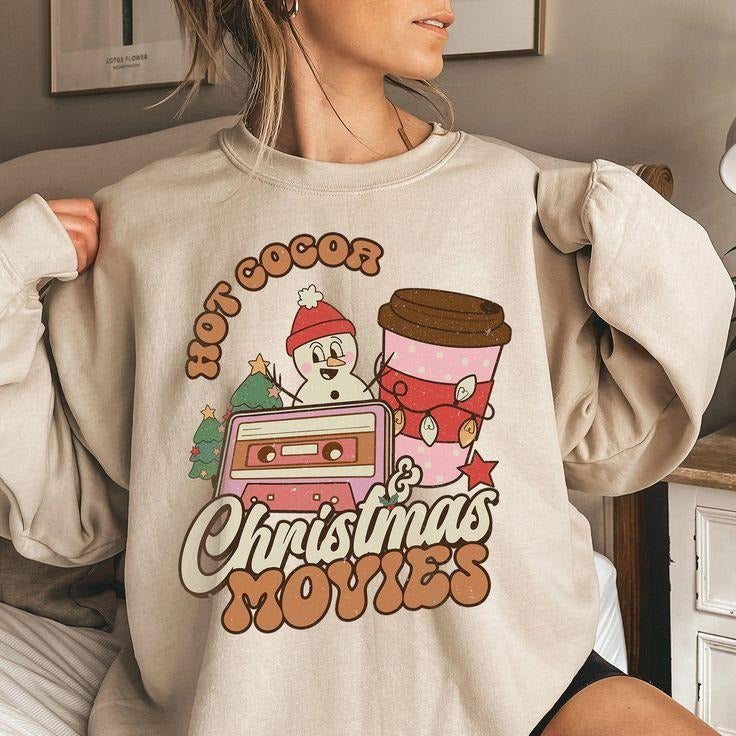 Hot Cocoa And Christmas Movies Sweater, , Christmas Sweatshirt
