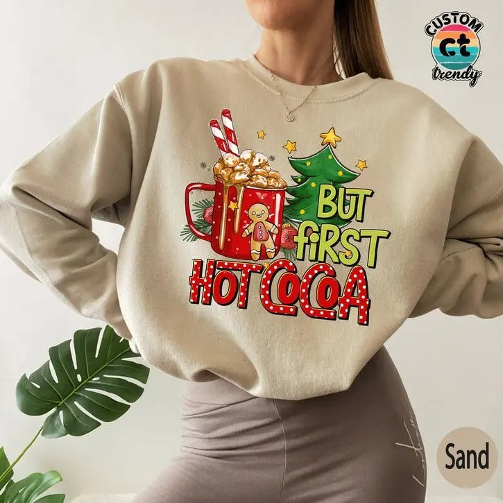 Hot Cocoa Sweatshirt, Merry Christmas Sweatshirt, Gingerbread Man Sweatshirt, New Year Sweatshirt, Xmas , Christmas Gifts, U5670