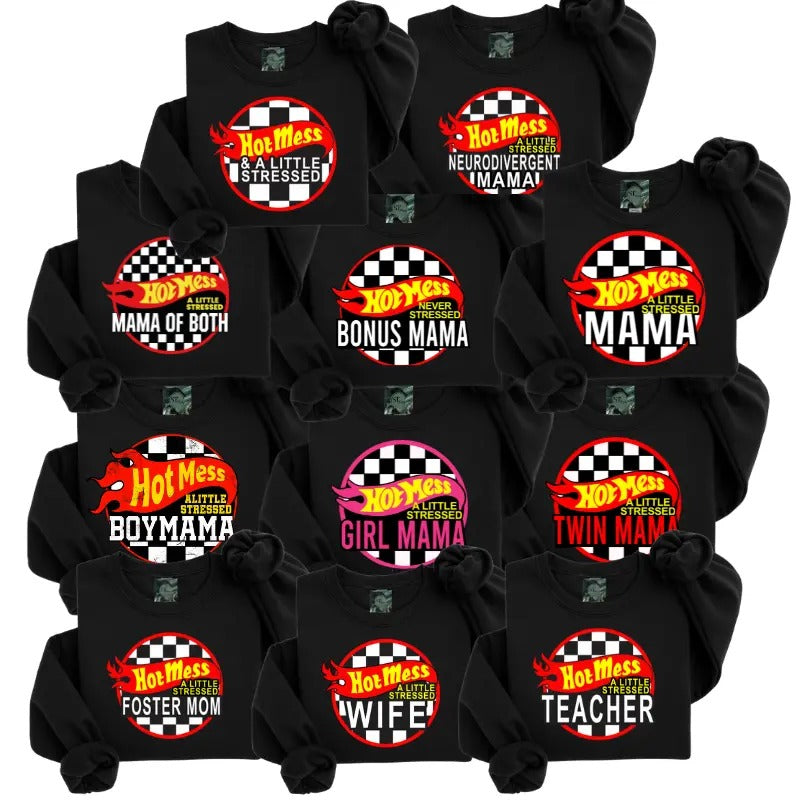 Hot Mess Collection Black Sweatshirt or T-Shirt - Unisex Fit, Soft Fleece Inside, Casual Comfort - Womenswear, Pullover cute shirts Crewneck