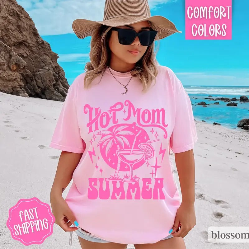 Hot Mom Summer Shirt, Cute Summer Tshirt, Oversized Beach Tee, Swimsuit Cover Up