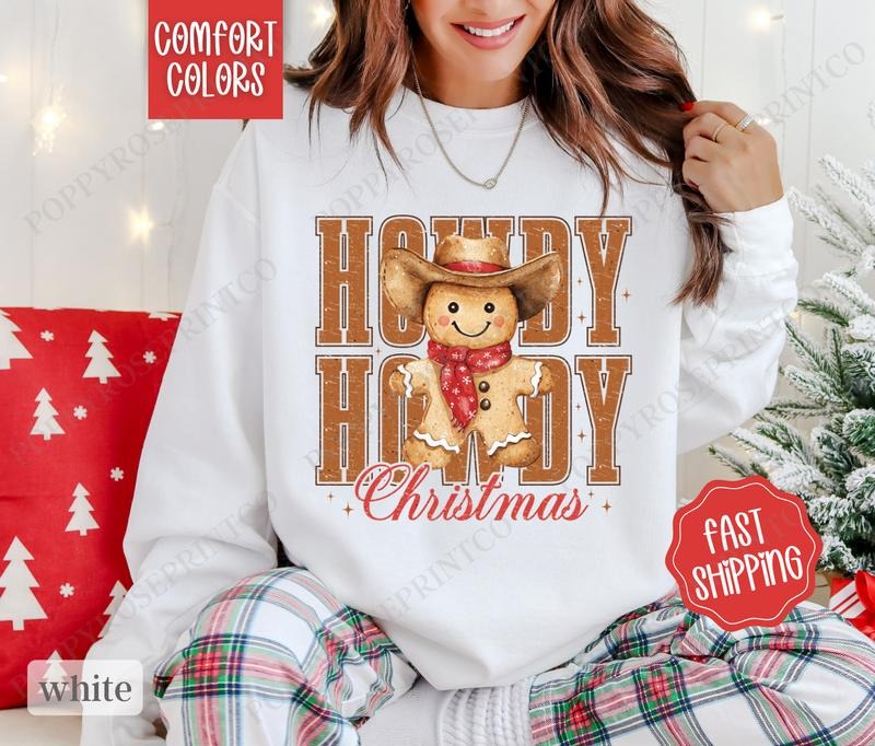 Howdy Christmas Comfort Colors Swearshirt, Country Christmas Sweater, Cowboy Holiday Crewneck