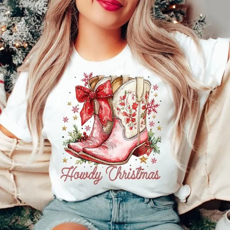 Howdy Christmas Sweatshirt, Retro Western Christmas, Coquette Christmas Shirt , Holiday Christmas, Cowgirl Christmas T Shirt, Holiday Gift western christmas list