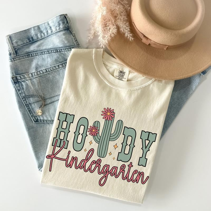 Howdy Kindergarten Teacher Shirt, Rodeo Teacher Shirt, Kindergarten Teacher Team Shirt, Western Teacher Gift, Teacher Cowgirl, Comfort Colors Shirt