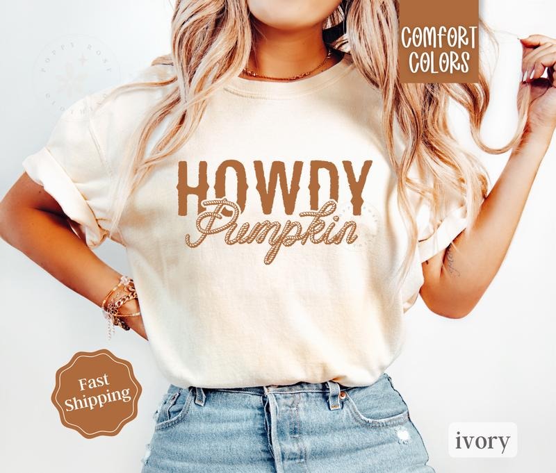 Howdy Pumpkin Shirt Comfort Colors, Womens Fall Pumpkin Shirt, Womenswear Oversized Crewneck