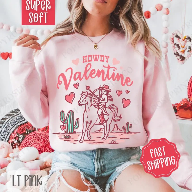 Howdy Valentine Sweatshirt, Valentine's Day Crewneck, Western Women's Sweater valentine sweatshirt