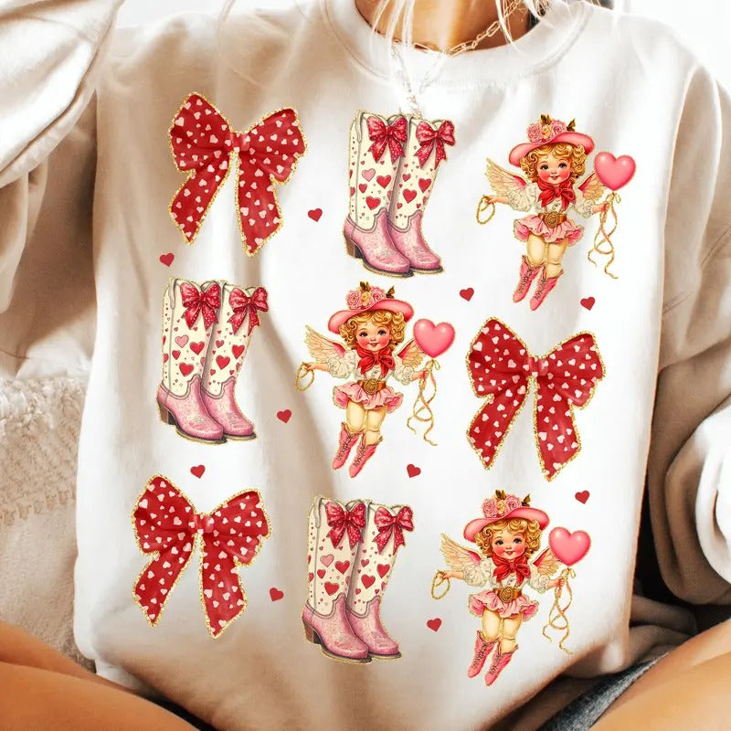 Howdy Valentine T-Shirt, Western Valentine's Day Sweatshirt, Retro Cupid Valentine Crewneck, Romantic Holiday Clothing