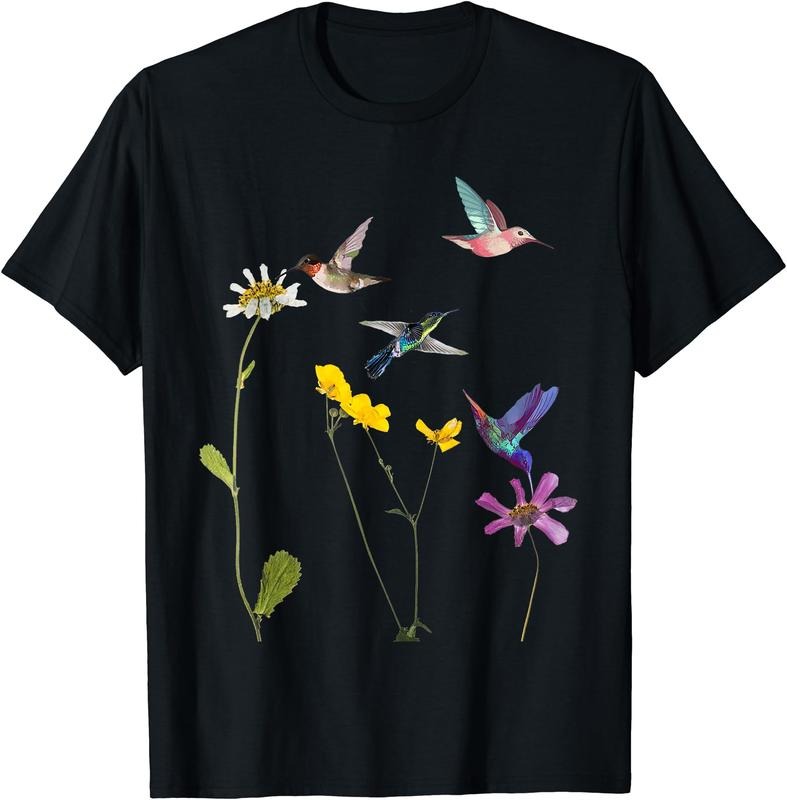 Hummingbird and Flowers T-Shirt | Unisex Cotton Tee Gift, Crewneck, Short Sleeve