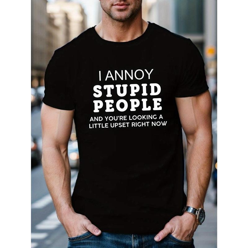 Humorous Graphic Tee - Comfy Breathable Casual Daily Short Sleeve Crew Neck Print T-Shirt for Summer, Stupid People Annoyer Made in USA