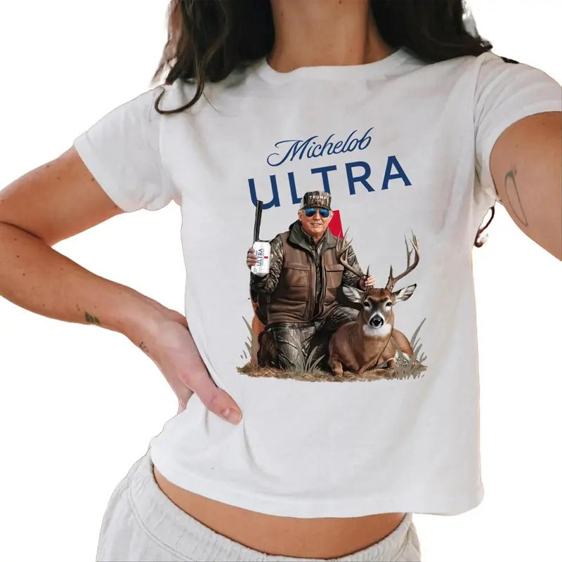 Hunter Trump With Michel0B Baby Tee, Hunting Deeer Baby Tee, Hunting Season, Election 2024, Full Size Casual Comfort
