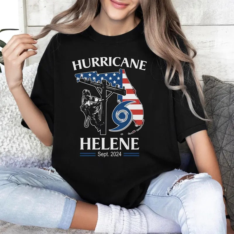 Hurricane Helene T-Shirt, American Lineman T-Shirt, North Carolina Strong T-Shirt, Western NC Hurricane T-Shirt, Support...