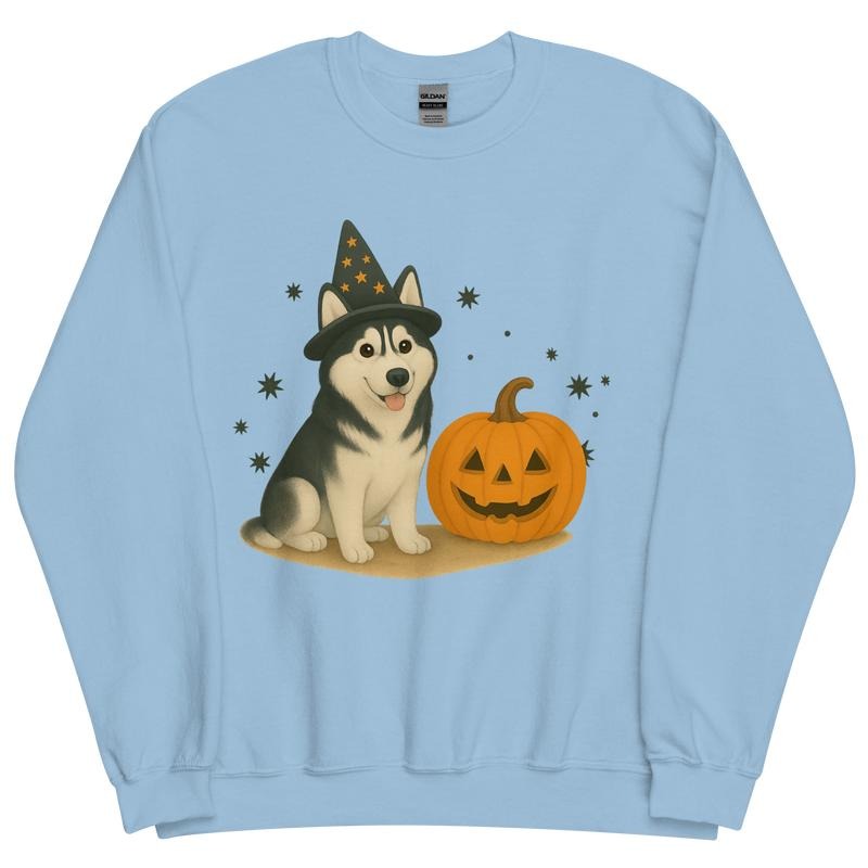 Husky Halloween Witchy Dogs Sweatshirt ~ Unisex Apparel Relaxed Fit Printed In The USA Clothing Womenswear Casual Comfort Cotton Top Athletic Boho Chic