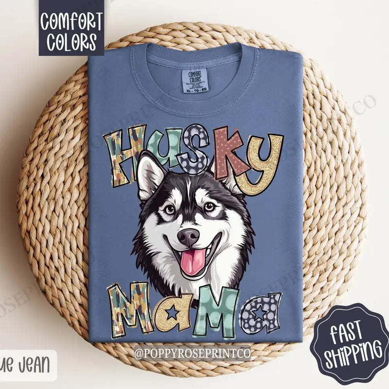 Husky Mama Comfort Colors, Dog Mom Tee, Cute Mama Women's Tshirt