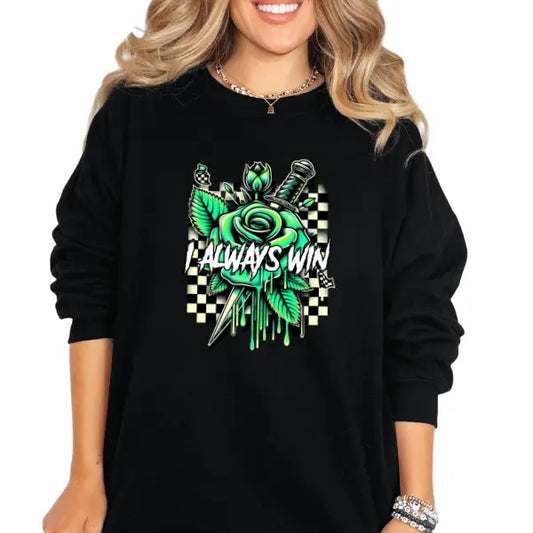 'I Always Win' Crewneck Sweatshirt, T Shirt, or Hoodie Grunge Aesthetic Pullover | Casual, Comfort, Streetwear Cotton Fit, Skulls