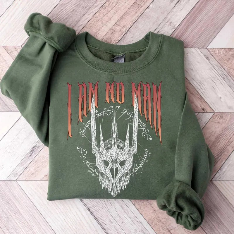 I Am No Man Sweatshirt, Booktok Merch, Dark Academia Hoodie, Lord of the Rings, Girl Power, Eowyn, Book Quote, Book Lover Gift Unisex Soft Comfort Crewneck Pullover Long Sleeves Graphic Fabric Sweater