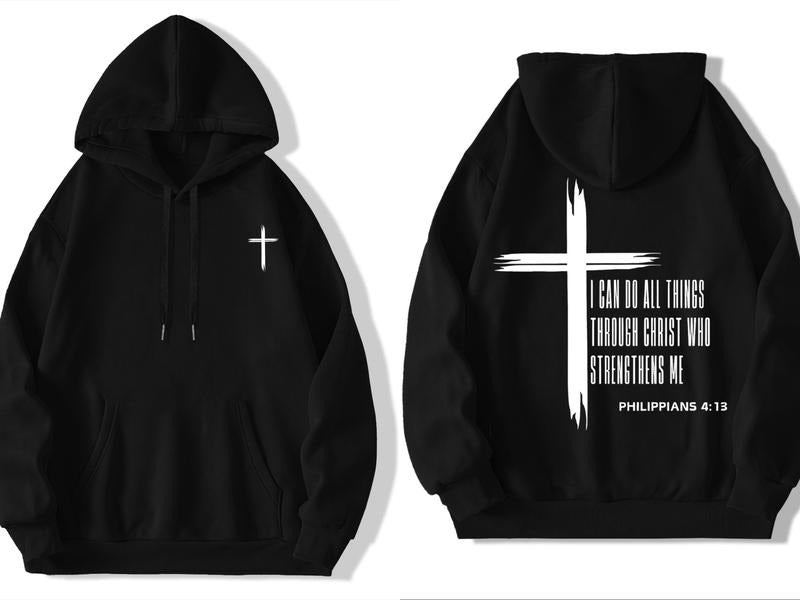 I Can Do All Things Hoodie, Fashion Casual Regular Fit Drawstring Pocket Hooded Sweatshirt for Daily Holiday Outdoor Wear, Men Clothes for Fall & Winter