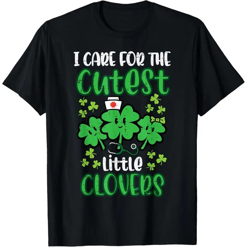 I Care For Cutest Clovers Nurse St Patricks Day Scrub Top T-Shirt made in USA