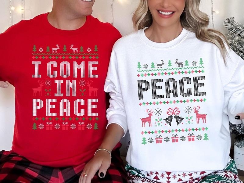 I Come In Peace Sweatshirt, Christmas Peace Sweater, Christmas Couple Gift, Sarcastic Ugly Christmas Shirt, Long Sleeve Crewneck Shirt
