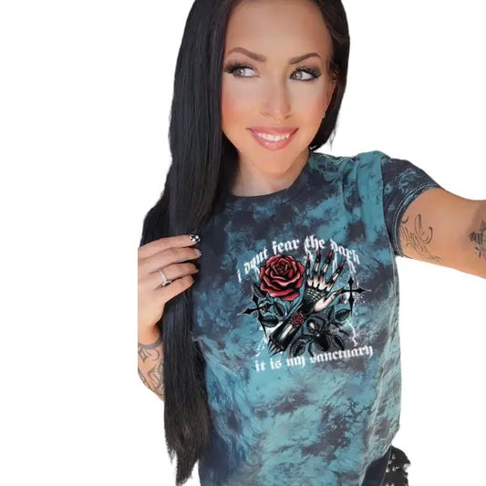'I Don't Fear the Dark, It is My Sanctuary' Black & Green Tie Dye T Shirt Pullover , Alt, Grunge, Streetwear, Sarcastic, Punk, Cotton, Casual, Comfortstyle{n002}2