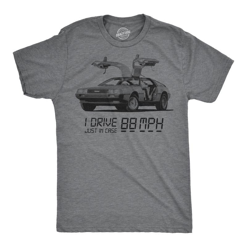 I Drive 88 Miles Per Hour T Shirt Funny Vintage 80s Graphic Tee Cool Nerdy Top Mens Funny T Shirts Cool Tees Soft Stylish Casual Menswear Vintage Apparel for Men Funny Movie Short Sleeve Novelty Tees Dark Grey
