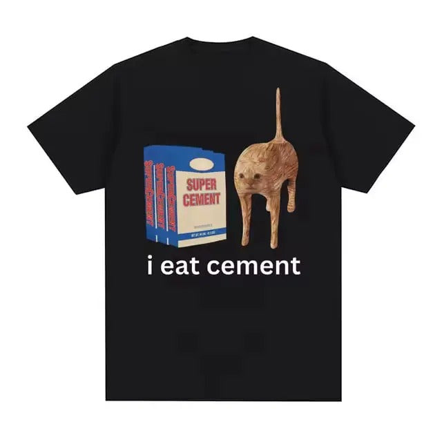 I Eat Cement Cursed Cat Funny Meme Vintage Graphic T Shirt Men Women's Fashion Humor Short Sleeve T Shirts Male High Quality Cotton T-shirt Tops