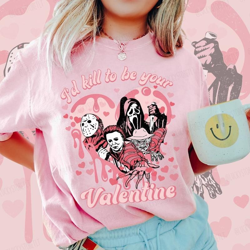 I Kill To Be Your Valentine Creepy Shirt, Valentine Horror Characters Shirt, Cute Valentine Sweatshirt, Valentine Matching Shirt, Valentine Shirt For Horror Fan, Horror Movie Valentine Shirt