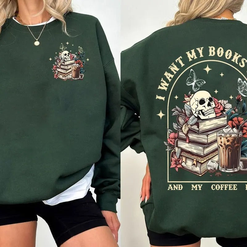 I Like My Books Spicy And My Coffee Icy Sweatshirt, Bookish Merch, Coffee Book Hoodie, Spicy Book, Reading With Coffee Unisex Soft Comfort Crewneck Pullover Long Sleeves Graphic Fabric Sweater