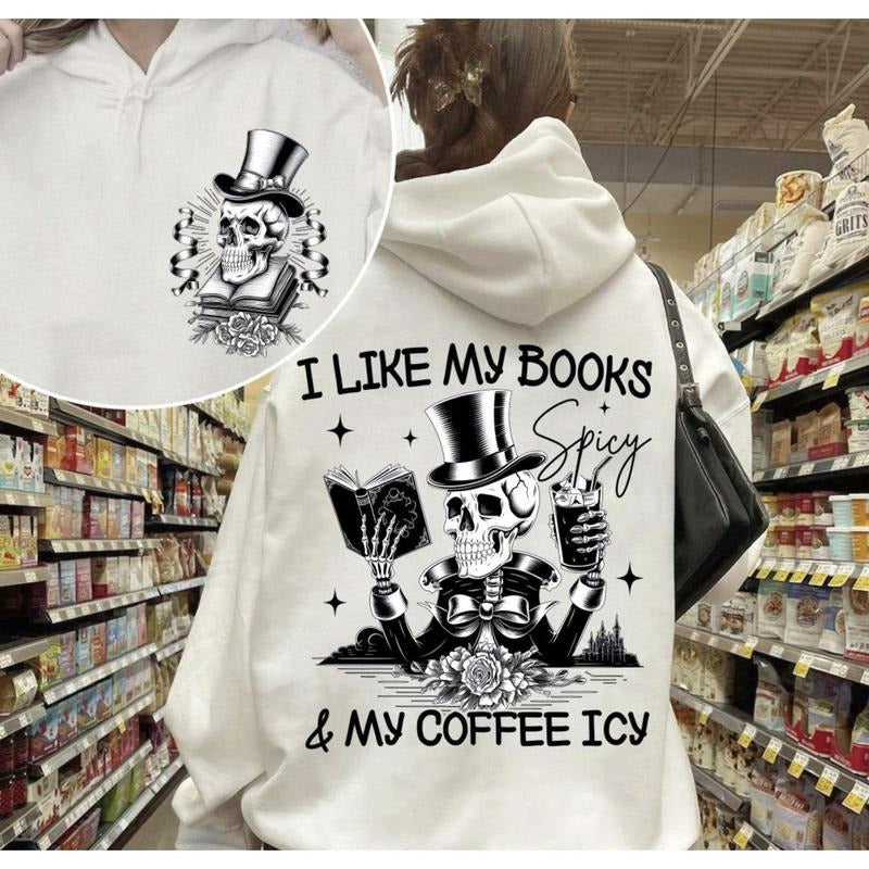 I Like My Books Spicy And My Coffee Icy Sweatshirt, I love Iced Coffee Shirt, Trendy Coffee Shirt , Coffee Lover Sublimation Shirt