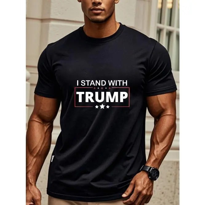 I Stand With Trump Shirt Made In USA Trump T-Shirts Pro Trump T-Shirts Funny Pro Trump T-Shirt Crew Neck Casual T-Shirt Trump Vance 2024 Donald Trump T-Shirt Made in USA