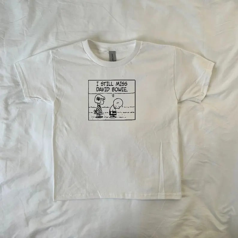 I Still Miss David Bowie Baby Tee, Peanuts Cartoon, vintage, Charlie Brown, Pinterest, 90s, comics, alt, indie, snoopy