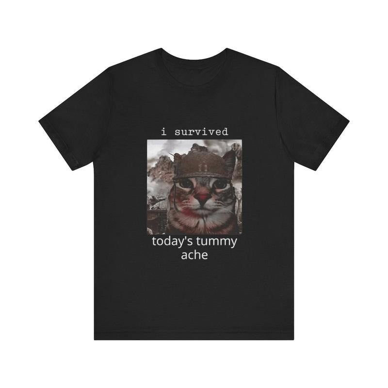 I Survived Today's Tummy Ache Meme Shirt - Funny Shirts Cotton Menswear Top