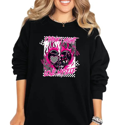 'I Think I Might Love Myself' Crewneck Sweatshirt, T Shirt, or Hoodie Aesthetic Pullover | Punk Rocker Style | Alt Style, Unisex Fit, Grunge, Goth