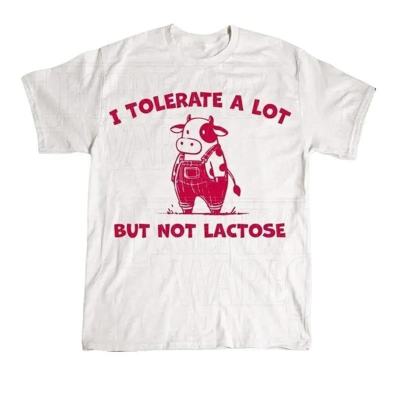 I Tolerate A Lot But Not Lactose Funny Tshirt, Cute Cow Meme Shirt, Vintage Y2K Humor T-Shirt, Unisex Lactose Intolerant Graphic Tee, Retro Design