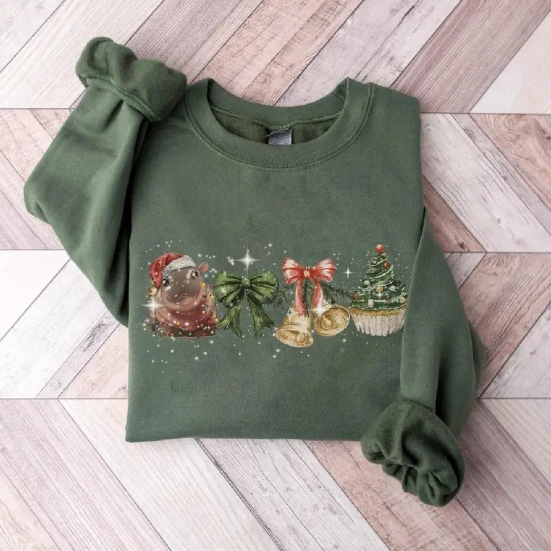 I Want Moo Deng For Christmas Shirt, Cute Hippo Christmas Lights Vintage Shirt Christmas Tshirt