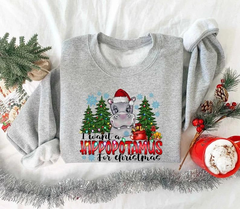 I Want a Hippopotamus for Christmas Shirt, Hippo Shirt, Christmas Hippo Shirt, Christmas Hippo Sweatshirt, Hippo Family Matching Shirtstyle{n002}2