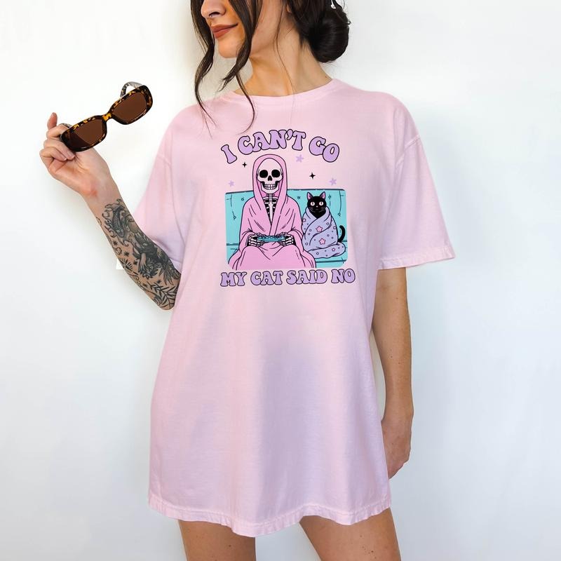 I can't go, My Cat Said No- Print is Sublimation, Unisex T-Shirt, Funny Tee,Gift Idea, Relaxed Fit, All Seasons, Fun Style, Comfortable
