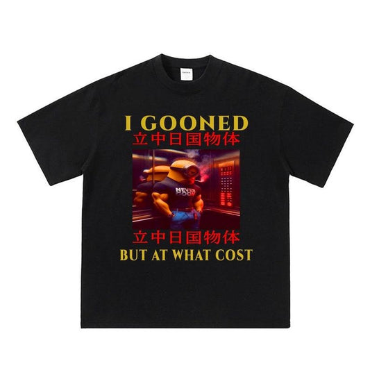 I gooned but at what cost, japanese gooning meme shirt, funny meme shirts, weird meme shirts, weird shirts, y2k tiktok tees goon meme tshirt