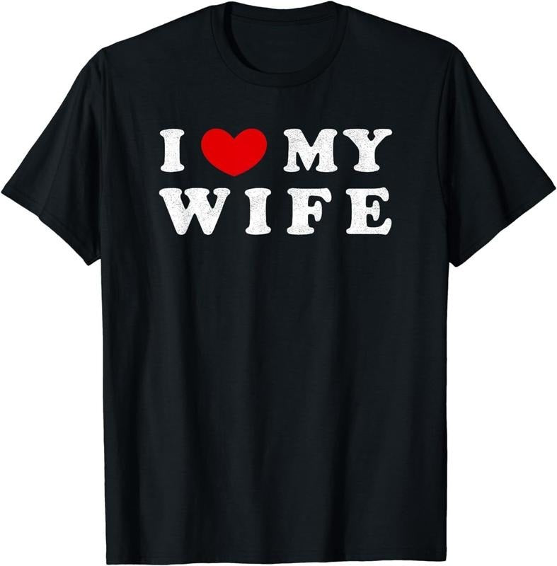 I love my wife T-Shirt Cotton Heart Map Print Summer Tee Earthy Black Women Outfits Hoodie, Sweatshirt | WearSparks.com