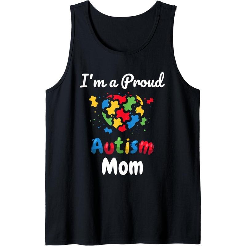 I'm A Proud Autism Mom Art | Mother Mommy Women Heart Gift Tank Top MADE IN USA