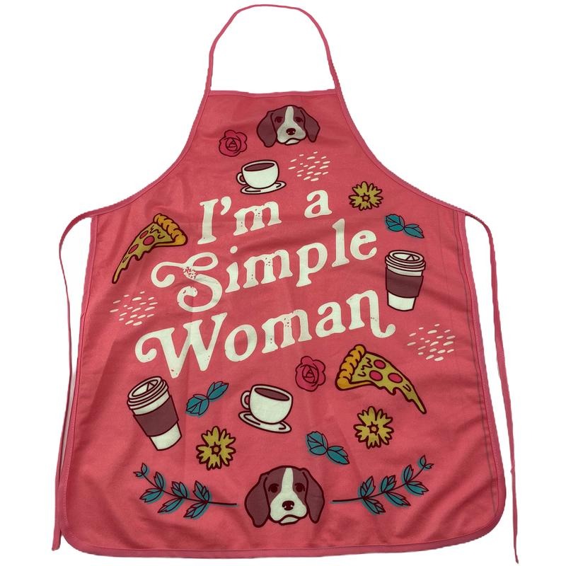 I'm A Simple Woman Apron Funny Coffee Dogs Pizza Graphic Novelty Kitchen Smock Funny Graphic Kitchenwear Coffee Funny...