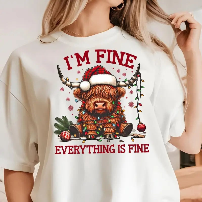 I'm Fine Everything is Fine Funny Christmas Shirt, Christmas Cows Shirt, Cow Sweater Hoodie, Sweatshirt | WearSparks.com