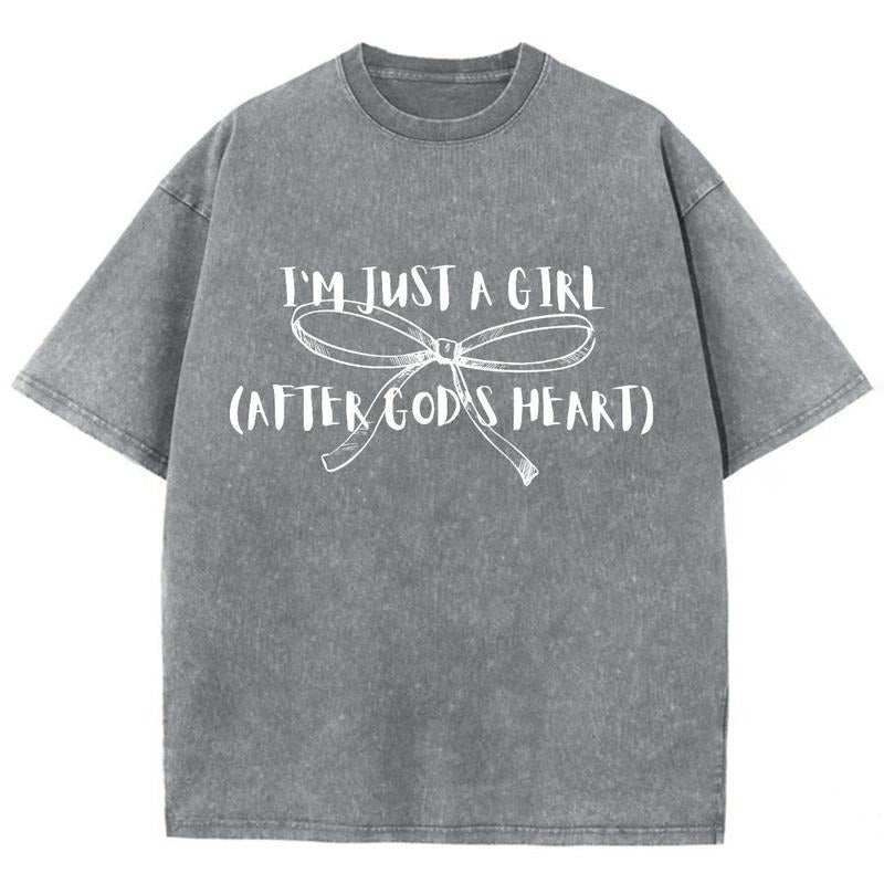 I'm Just A Girl Unisex Washed T-Shirt, Christian Jesus t shirts, Vintage 90s Graphic Tee Gift Cotton Top Womenswear Bottom
