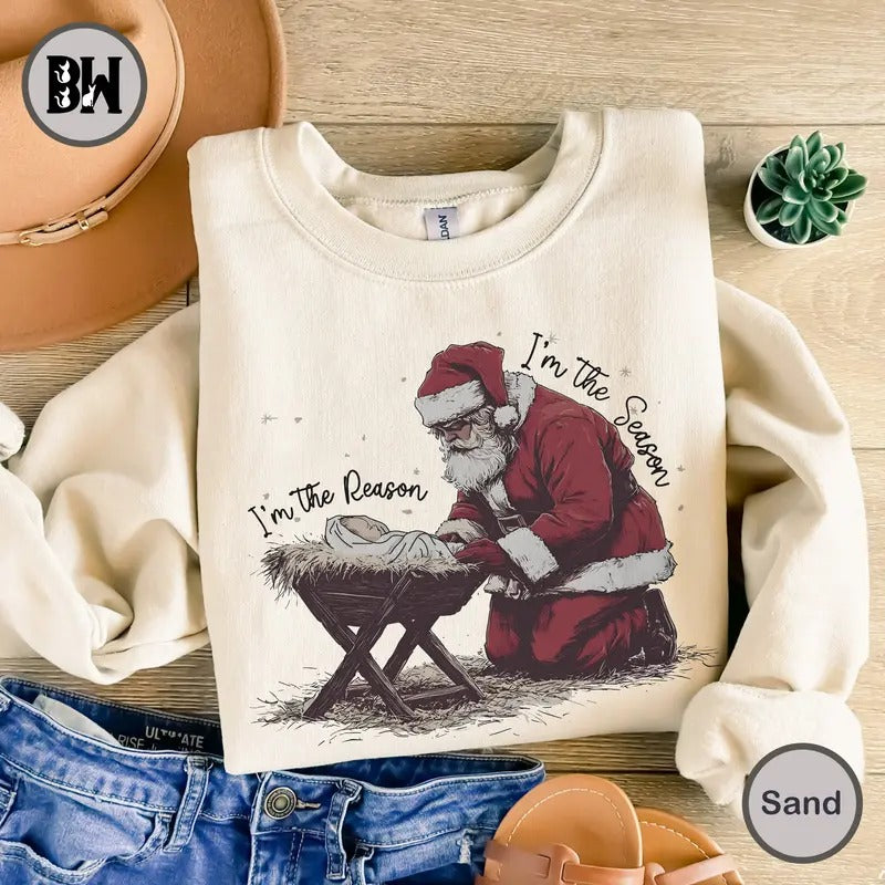 I'm The Reason Season Sweatshirt, Santa Jesus Christmas Shirt, Merry Christmas Shirt, Christmas Jesus Shirt, Christmas Shirt