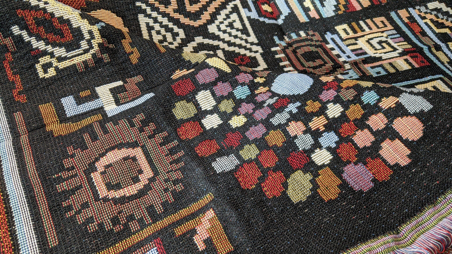 DaDa Bedding Elegant Tapestry Throw Blanket, Ethnic Ornaments Geometric Black - 50โ x 60โ (7174)
