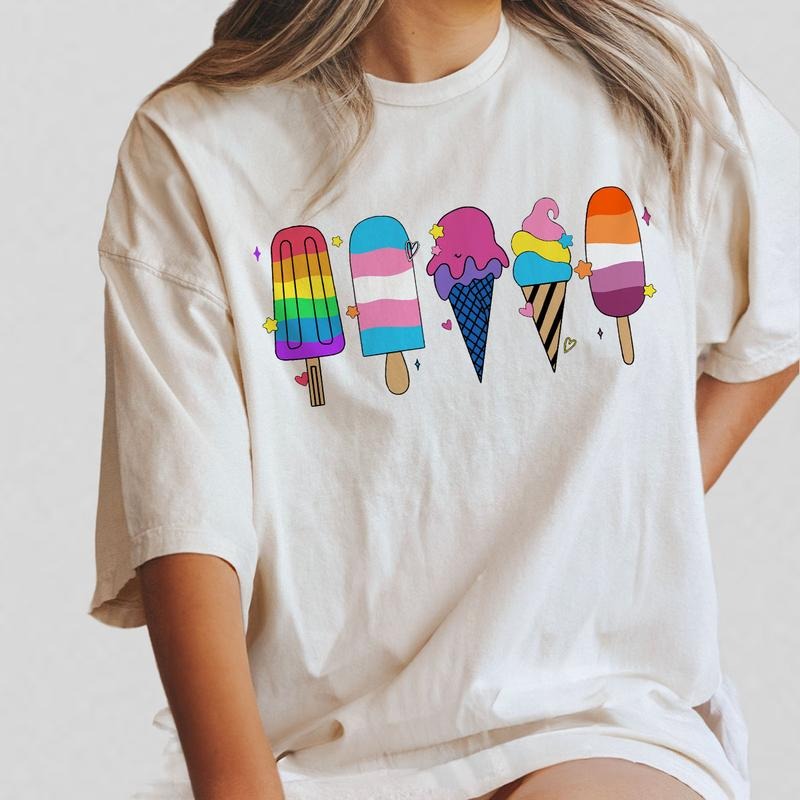 Ice Cream Shirts, LGBT T-shirt, Pride Month Gifts, Ice Cream Lgbt Shirts, Gay Pride Rainbow T-Shirt, Transgender Tee, Women's Tops, Lesbian T-shirt, Cute Tee For LGBT, Pride Shirt For Her, Gift For Women, Pride Flags Tee