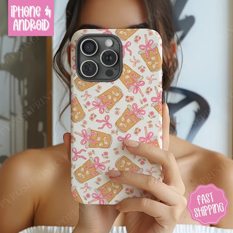 Iced Coffee Girlie Phone Case, Coquette Phone Case Mag Safe Compatible, Magnetic Tough Cases T-Shirts, Hoodie, Sweatshirt